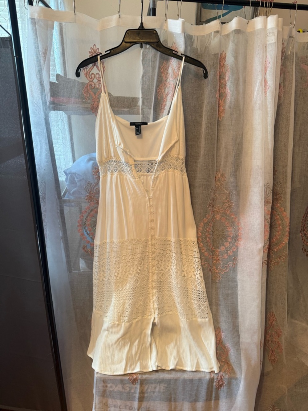Forever 21 Cream Lace-Trim Midi Slip Dress